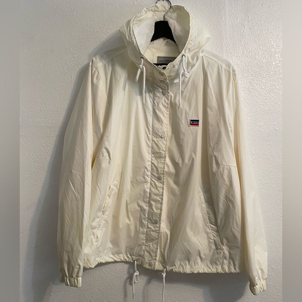 Levi Strauss 2X Men Full Zip Windbreaker Hooded Jacket White Golf Sports